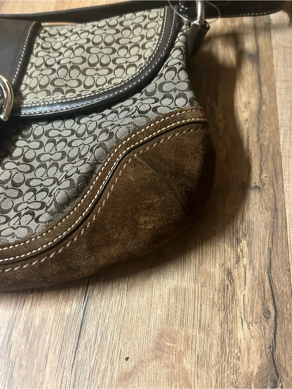 Coach F10926 MEDIUM Vintage Soho BROWN Leather & Signature C Canvas Shoulder Bag - Picture 6 of 10